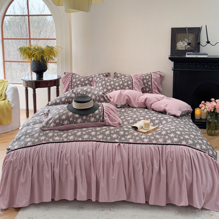 91家纺网 家纺一手货源 找家纺 沐慕 2025新款法式针织双层纱印花系列四件套 美琳