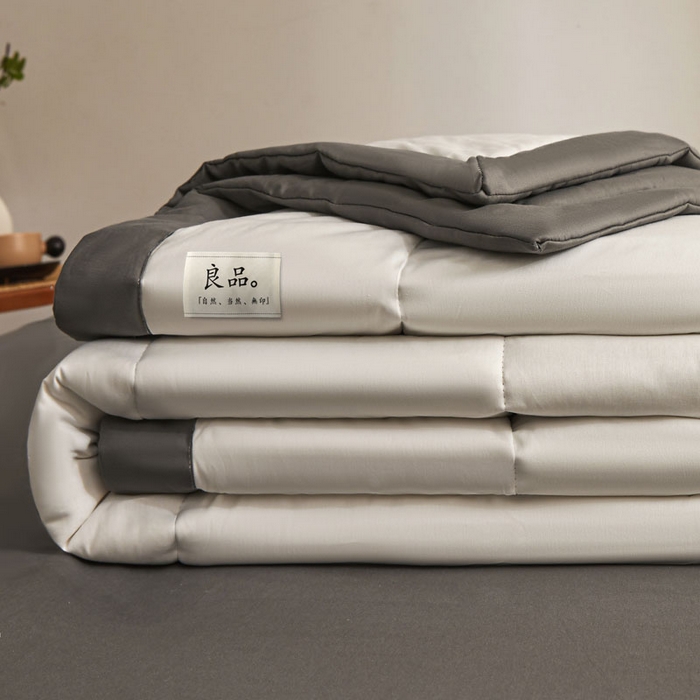 91家纺网 家纺一手货源 找家纺 熙宴家纺 2025新款纯色里外全棉夏被四件套 皓月白+高级灰