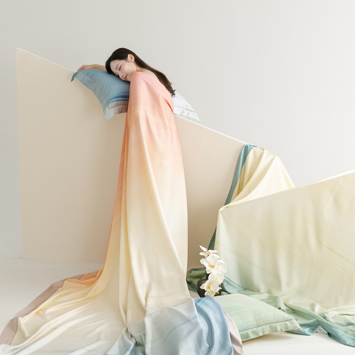 91家纺网 家纺一手货源 找家纺 舒慕 2025新款天丝竹纤维凉席三件套 极光-蓝