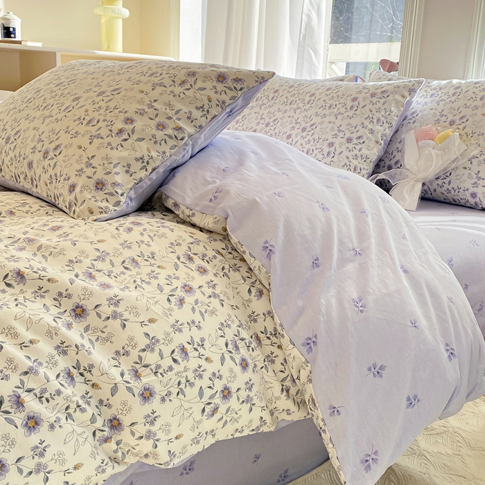 91家纺网 家纺一手货源 找家纺 宜家坊 2025早春新品全棉纯棉喷气13070小清新印花纯棉四件套-风格二 芷兰