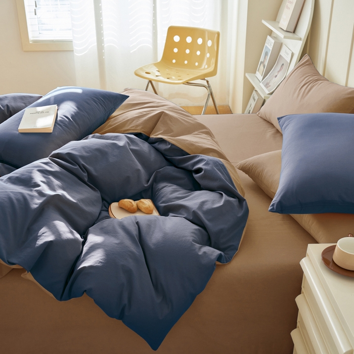 91家纺网 家纺一手货源 找家纺 2025新款全棉13372水洗棉双拼四件套（自然光） 布鲁兰+拾柴