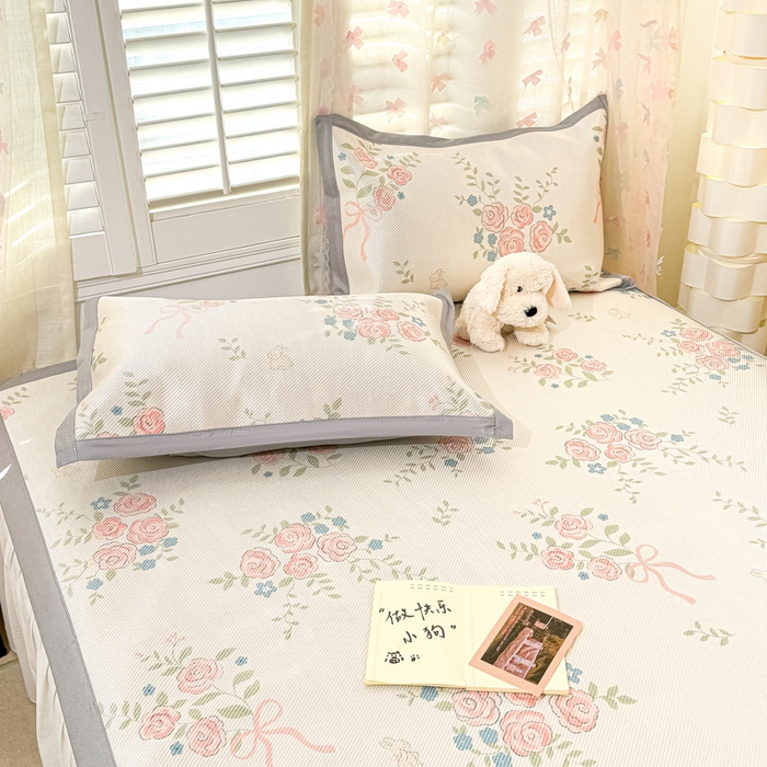 91家纺网 家纺一手货源 找家纺 川悦生活 2025新款数码印花冰藤席 玫瑰原野