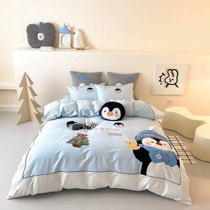 （总）星野 2025春夏新品澳棉贴布绣四件套-企鹅探险家