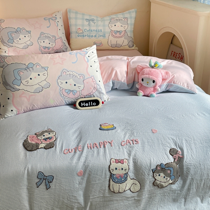 91家纺网 家纺一手货源 找家纺 沐慕 2025新款大版印加绣款四件套 猫咪日记