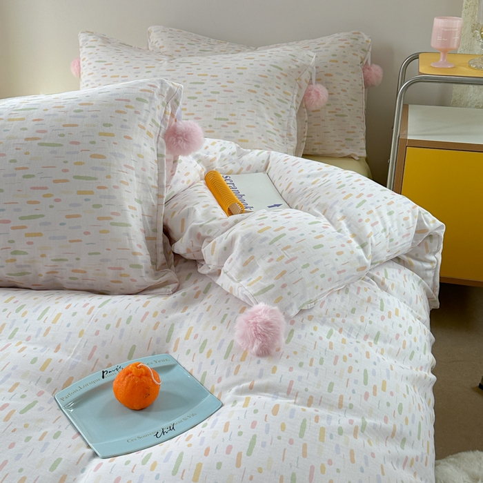 91家纺网 家纺一手货源 找家纺 金爱家 2025新款亲肤舒适纯棉双层纱四件套 双层纱-彩色的梦