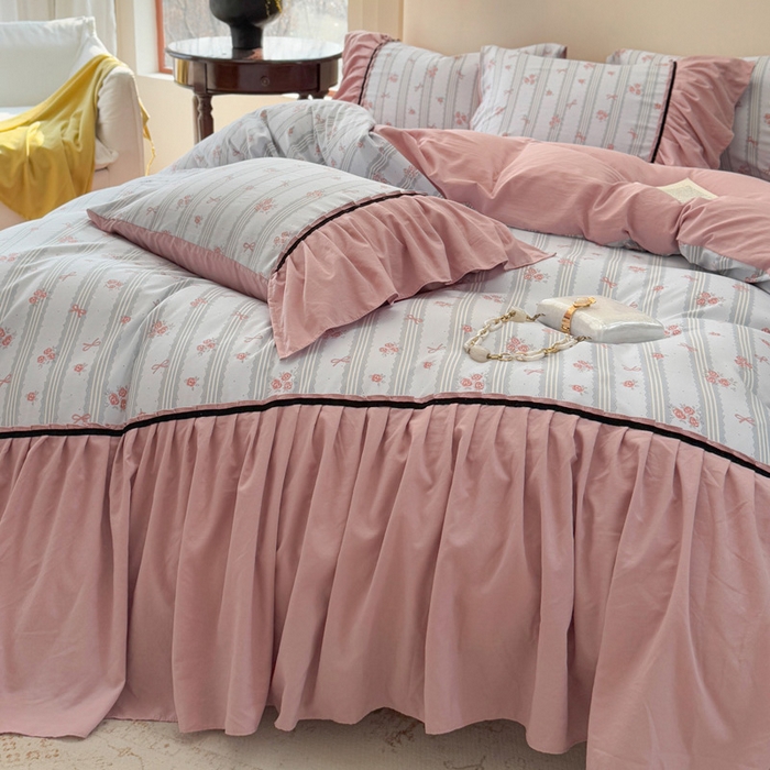 91家纺网 家纺一手货源 找家纺 沐慕 2025新款法式针织双层纱印花系列四件套 卡曼