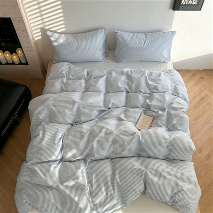 91家纺网 家纺一手货源 找家纺 金丝鸟家纺 2025新款全棉斜纹印花条纹系列四件套及单品 清澈