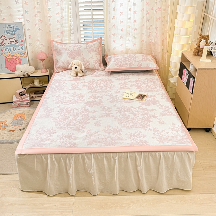 91家纺网 家纺一手货源 找家纺 川悦生活 2025新款数码印花冰藤席 油画庄园-粉