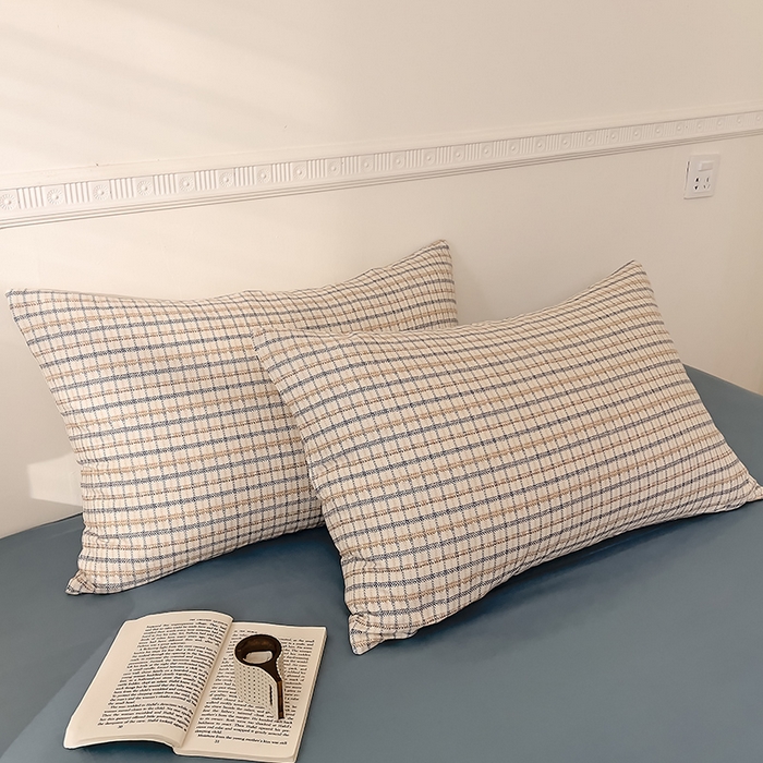 91家纺网 家纺一手货源 找家纺 DoDo 兜兜 2025新款全棉双层纱印花单床单（可定做尺寸） 蓝调格子