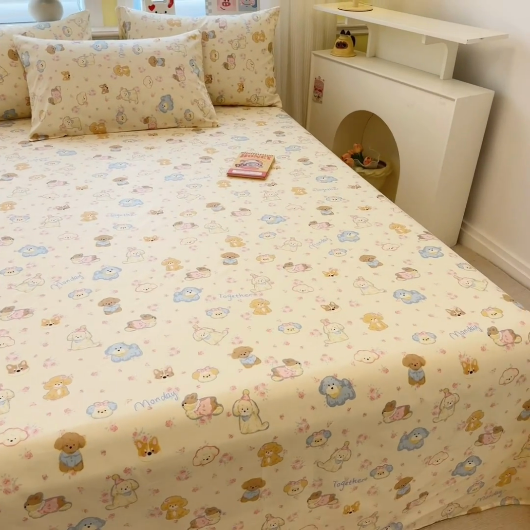 91家纺网 家纺一手货源 找家纺 吉象家纺 2025新款高支密全棉印花单品系列-单床单 狗狗家族