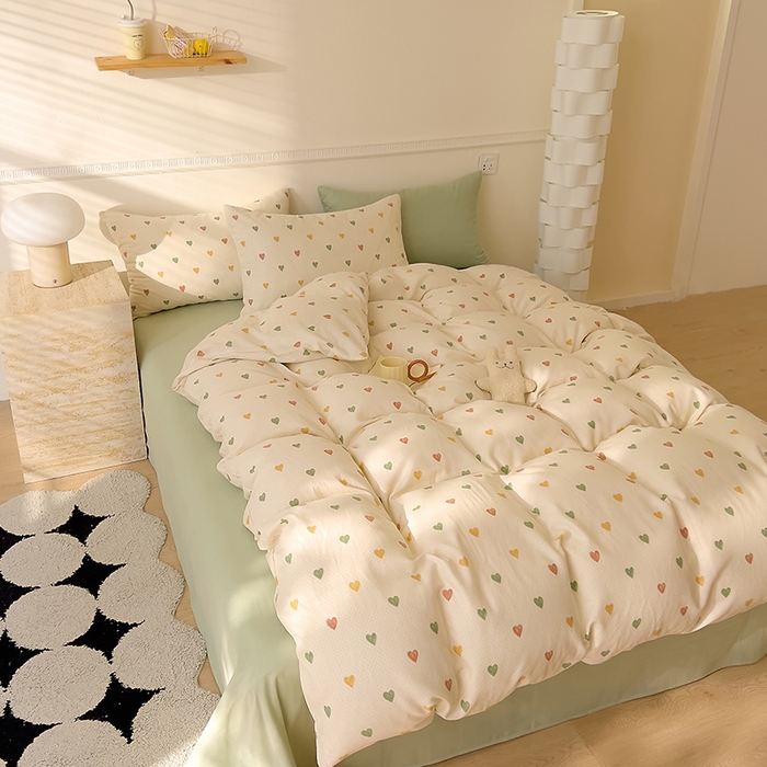 91家纺网 家纺一手货源 找家纺 DoDo 兜兜 2025新款全棉双层纱印花四件套（可定做尺寸） 点点心动