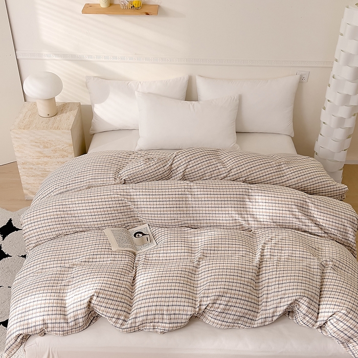 91家纺网 家纺一手货源 找家纺 DoDo 兜兜 2025新款全棉双层纱印花单被套（可定做尺寸） 蓝调格子