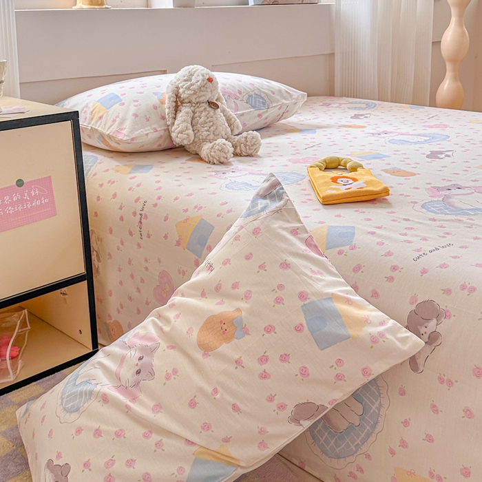 91家纺网 家纺一手货源 找家纺 吉象家纺 2025新款高支密全棉印花单品系列-单床单 喵喵聚会