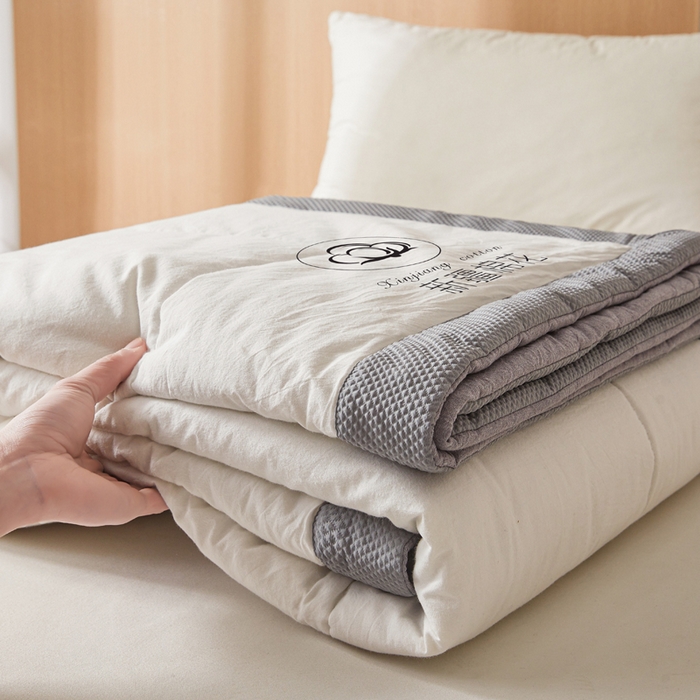 91家纺网 家纺一手货源 找家纺 熙宴家纺 2025新款水洗棉100%新疆棉花夏被-棉白 棉白+灰