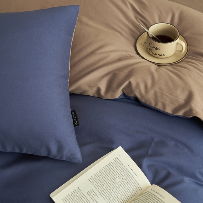 91家纺网 家纺一手货源 找家纺 2025新款全棉13372水洗棉双拼四件套（影棚亮光） 布鲁兰+拾柴