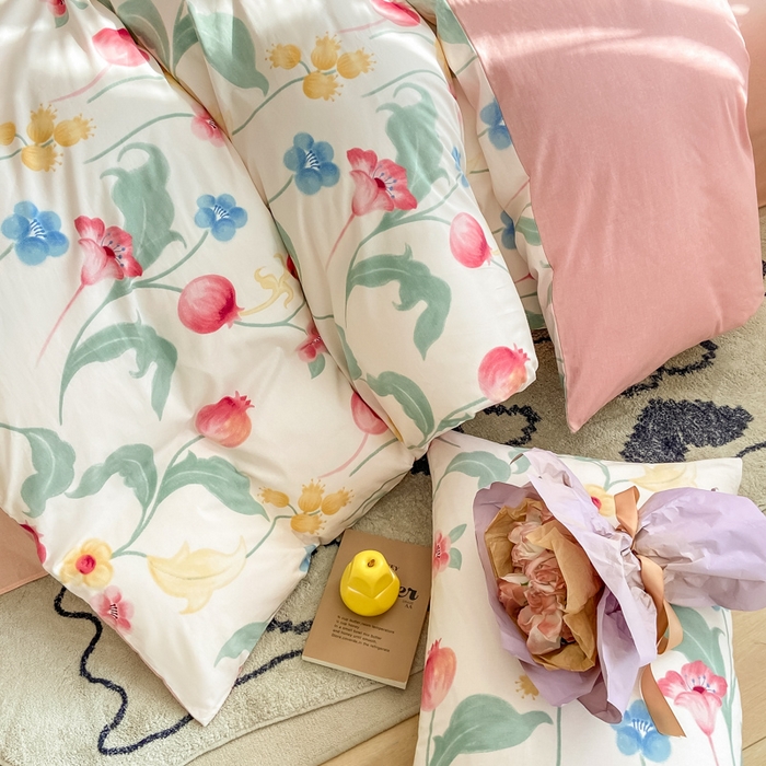 91家纺网 家纺一手货源 找家纺 宜家坊 2025早春新品全棉纯棉喷气13070小清新印花纯棉四件套-风格二 时留