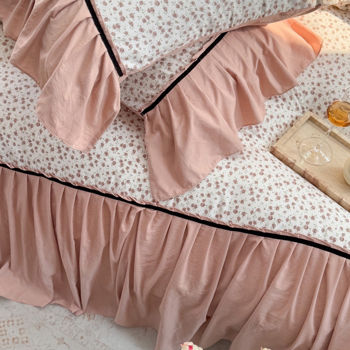 91家纺网 家纺一手货源 找家纺 沐慕 2025新款法式针织双层纱印花系列四件套 花城往事