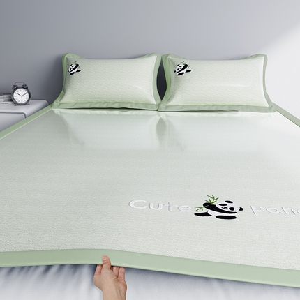 阿牛席业 2025新款自然凉感可爱卡通刺绣简约凉席-小冰熊系列 小冰熊-绿（条席）