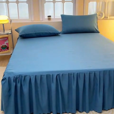 91家纺网 家纺一手货源 找家纺 莎臣豹 2025水洗磨毛纯色单品床裙可配二三件套 纯纯宝石蓝