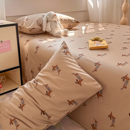 吉象家纺 2025新款高支密全棉印花单品系列-单床单 腊肠狗狗
