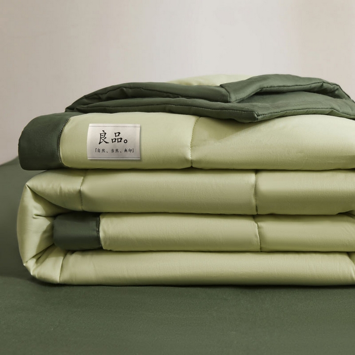 91家纺网 家纺一手货源 找家纺 熙宴家纺 2025新款纯色里外全棉夏被四件套 果绿+墨绿