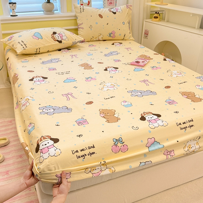 91家纺网 家纺一手货源 找家纺 吉象家纺 2025新款高支密全棉印花单品系列-单床笠 好奇狗