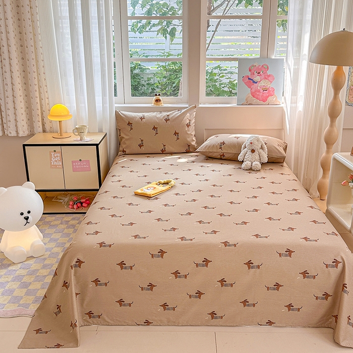 91家纺网 家纺一手货源 找家纺 吉象家纺 2025新款高支密全棉印花单品系列-单床单 腊肠狗狗