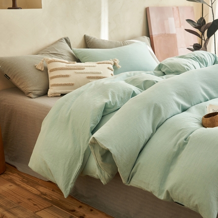 2025新款色织水洗棉人字斜提花混搭四件套 人字斜四件套-天蓝+浅灰