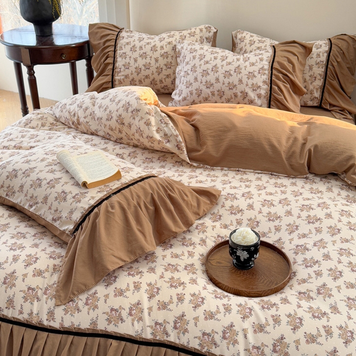 91家纺网 家纺一手货源 找家纺 沐慕 2025新款法式针织双层纱印花系列四件套 芳华