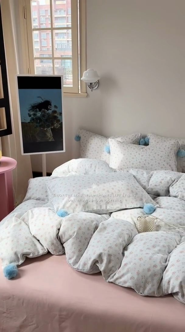 91家纺网 家纺一手货源 找家纺 金爱家 2025新款亲肤舒适纯棉双层纱四件套 双层纱-蓝调花语