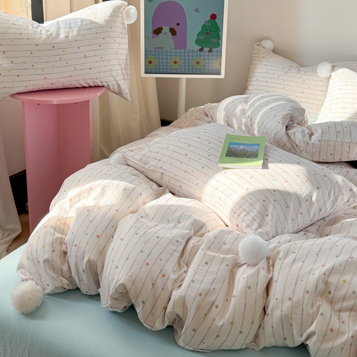 91家纺网 家纺一手货源 找家纺 金爱家 2025新款亲肤舒适纯棉双层纱四件套 双层纱-彩虹小甜心