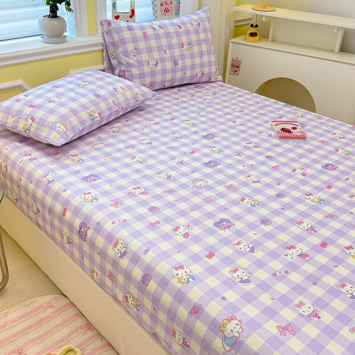 91家纺网 家纺一手货源 找家纺 吉象家纺 2025新款高支密全棉印花单品系列-单床笠 糖果猫