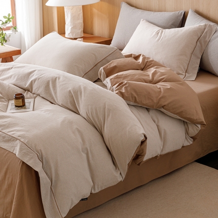 2025新款纯棉水洗棉简约密条四件套 密条四件套-浅驼