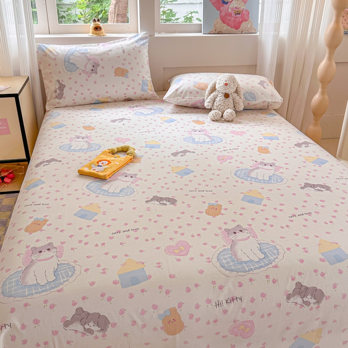 91家纺网 家纺一手货源 找家纺 吉象家纺 2025新款高支密全棉印花单品系列-单床单 喵喵聚会