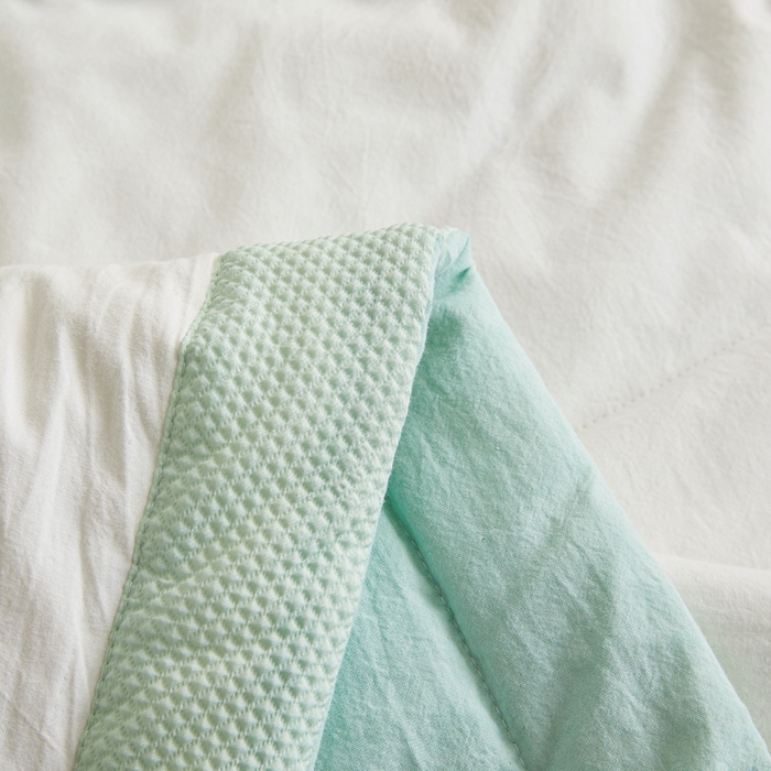 91家纺网 家纺一手货源 找家纺 熙宴家纺 2025新款水洗棉100%新疆棉花夏被-棉白 棉白+绿