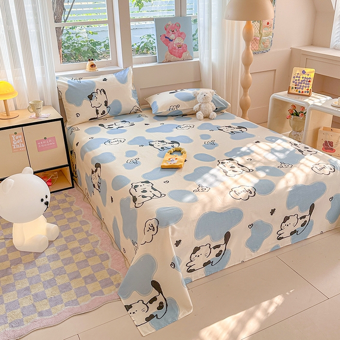 91家纺网 家纺一手货源 找家纺 吉象家纺 2025新款高支密全棉印花单品系列-单床单 奶牛猫