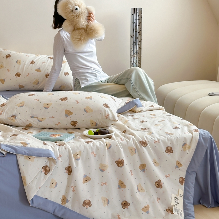 91家纺网 家纺一手货源 找家纺 大彩家居 2025新款全棉有氧水洗纱布夏被夏凉被 圣诞小熊