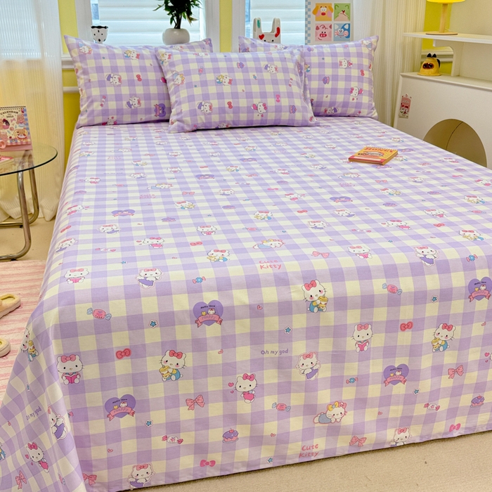 91家纺网 家纺一手货源 找家纺 吉象家纺 2025新款高支密全棉印花单品系列-单床单 糖果猫