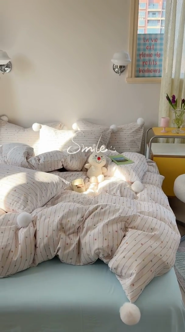 91家纺网 家纺一手货源 找家纺 金爱家 2025新款亲肤舒适纯棉双层纱四件套 双层纱-彩虹小甜心