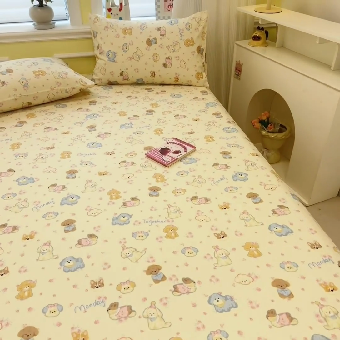 91家纺网 家纺一手货源 找家纺 吉象家纺 2025新款高支密全棉印花单品系列-单床笠 狗狗家族