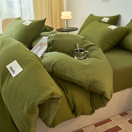 2025新款40S纯棉华夫格四件套 华夫格-橄榄绿