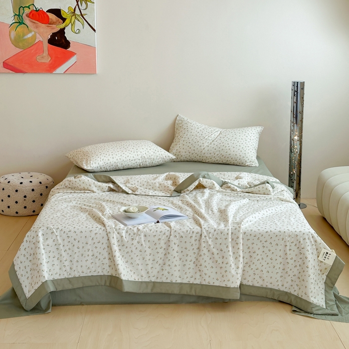 91家纺网 家纺一手货源 找家纺 大彩家居 2025新款全棉有氧水洗纱布夏被夏凉被 朝花夕拾