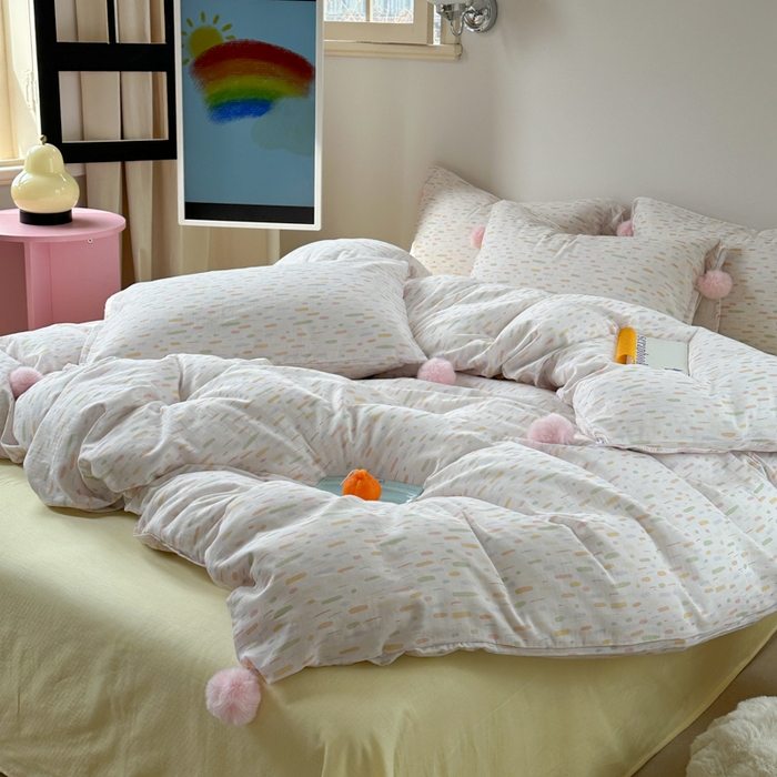 91家纺网 家纺一手货源 找家纺 金爱家 2025新款亲肤舒适纯棉双层纱四件套 双层纱-彩色的梦