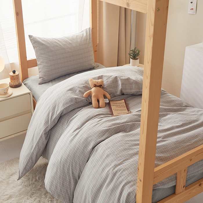 91家纺网 家纺一手货源 找家纺 水洗的故事 2025新款开学季色织水洗棉学生宿舍三件套 赫本灰