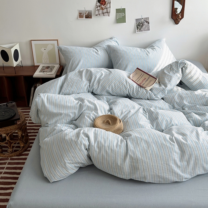 91家纺网 家纺一手货源 找家纺 水洗的故事 2025新款无印良品水洗棉四件套 湘叶兰