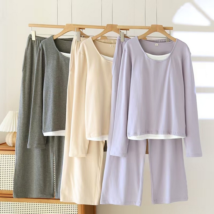 91家纺网 家纺一手货源 找家纺 （总）洛兰沙家居馆【只代发】【只代发】  2025新款超柔软精梳棉亲肤款睡衣女款带胸垫家居服春秋长袖长裤大码家居服套装 