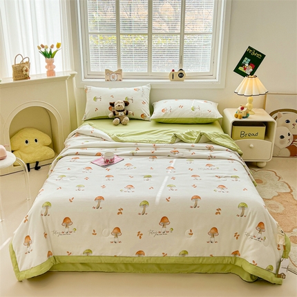 91家纺网 家纺一手货源 找家纺 秋泽家纺 2025春夏新款水洗棉双层纱大豆纤维夏被夏凉被空调被 蘑菇乐园