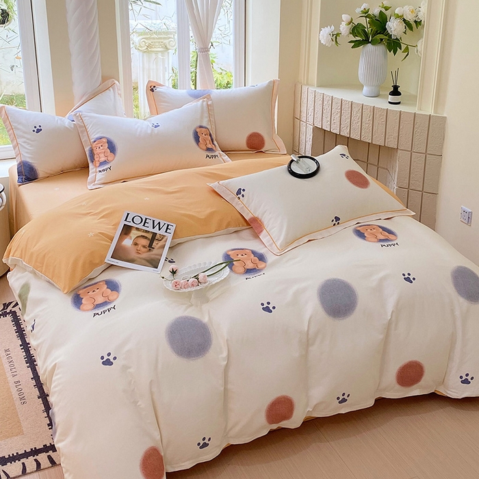 91家纺网 家纺一手货源 找家纺 梧桐树 2025新款100%全棉13372加厚印花四件套 A23萌宠派对