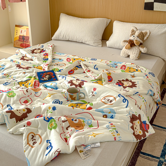 91家纺网 家纺一手货源 找家纺 品乐家纺 2025新款A类针织棉大豆被夏被夏凉被空调被学生被子 动物乐园