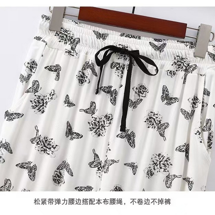 91家纺网 家纺一手货源 找家纺 （总）洛兰沙家居馆【只代发】【只代发】2025新款跨境春秋款莫代尔蝴蝶印花睡衣女长袖长裤开衫翻领大码家居服套装 